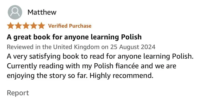 Amazon review: a very satisfying book to read for anyone learning Polish