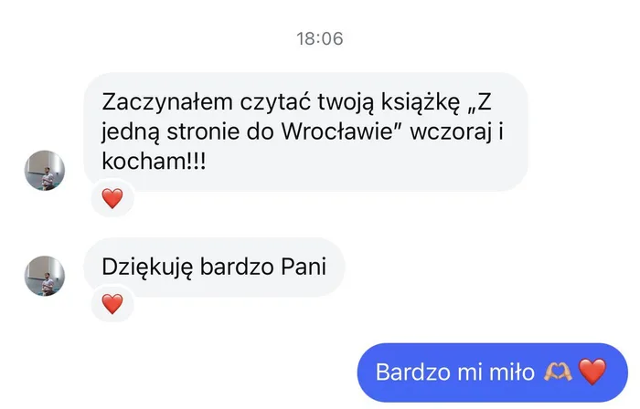 Message in Polish: I started reading your book yesterday and I love it