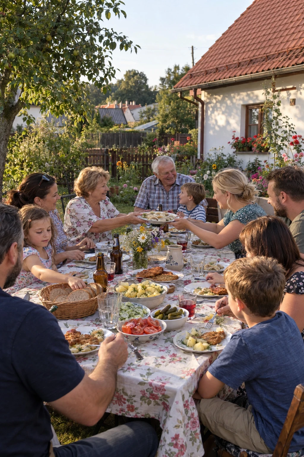 Polish family dinner in a village garden