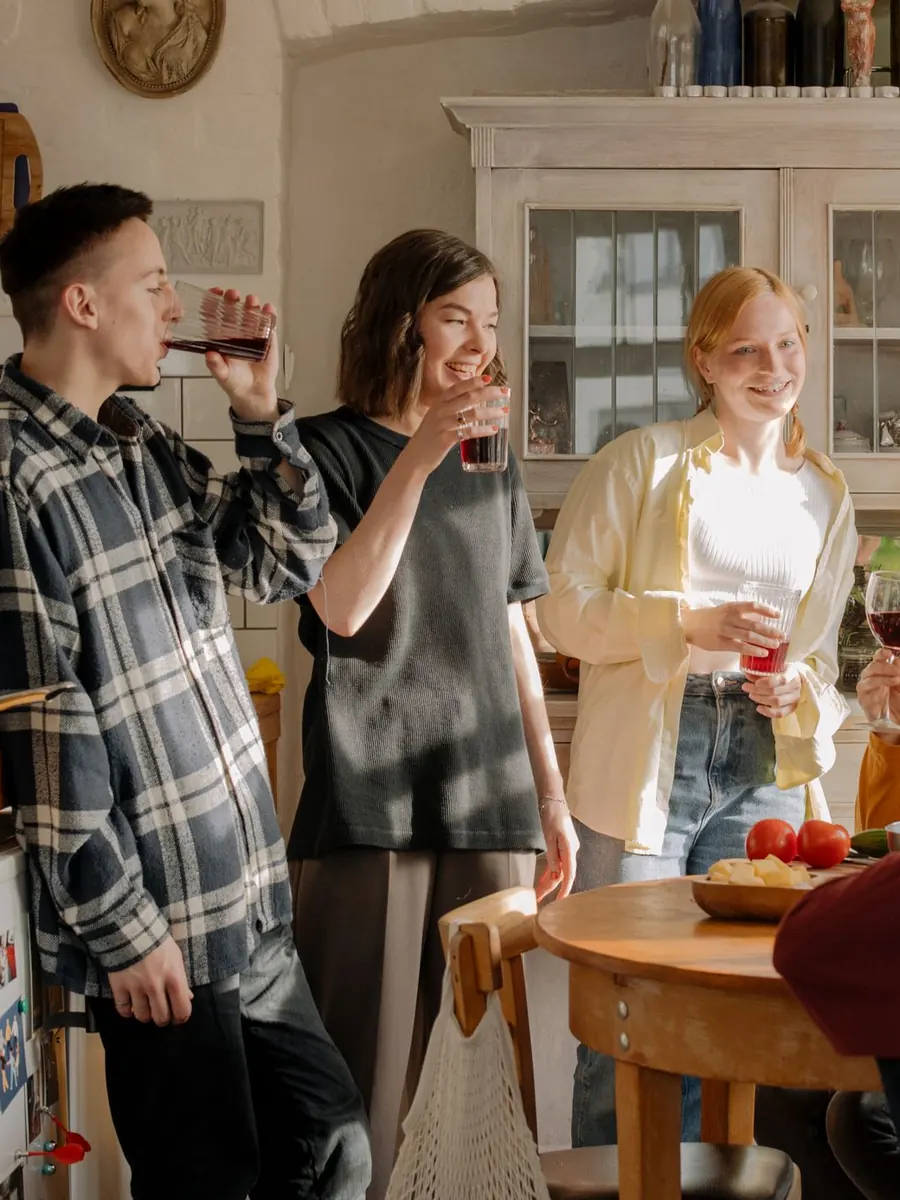 Friends spending time together in a cosy kitchen