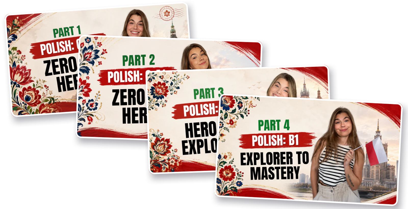The four courses in the bundle: A1 Part 1, A1 Part 2, A2 and B1, one after another
